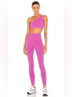 Set Active x Revolve One Shoulder Ribbed Matching Set Fuschia